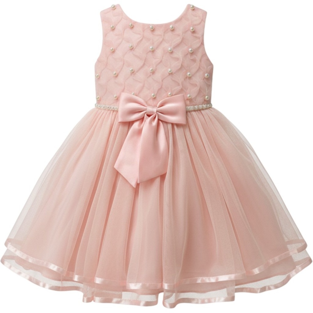 Rare Editions Girls Pink Pearl Tulle Party Dress 4T E760196 Sleeveless Bow